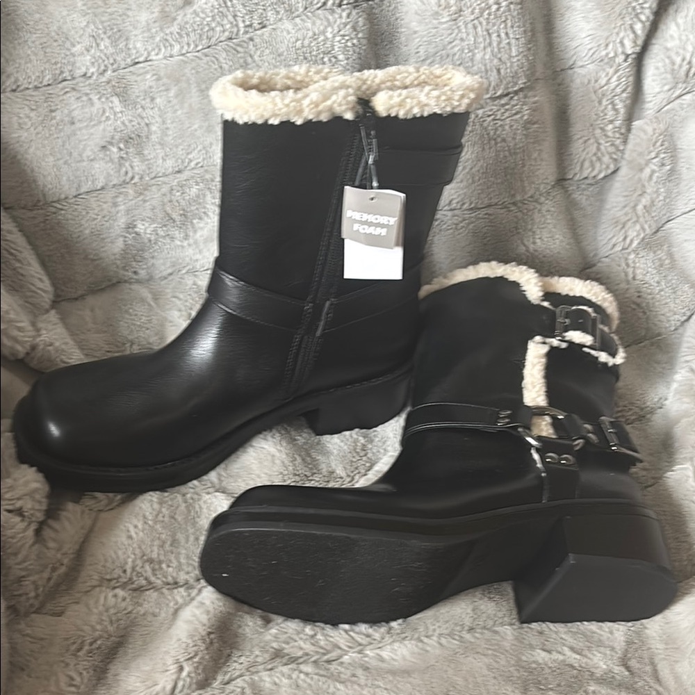Falls Creek Black and White Winter Rain Boots with Plush Lining 7, 7.5, 9.5, 10